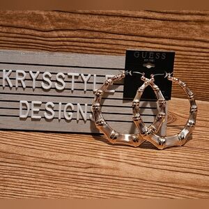 Guess Metal Hoops Women's Bamboo Hoop Earrings, Gold, Fashion Jewlery